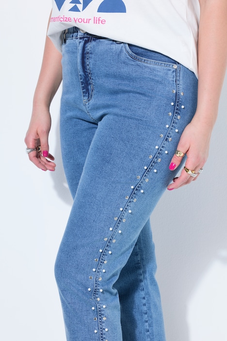 Mom-Jeans, Zierperlen, 5-Pocket