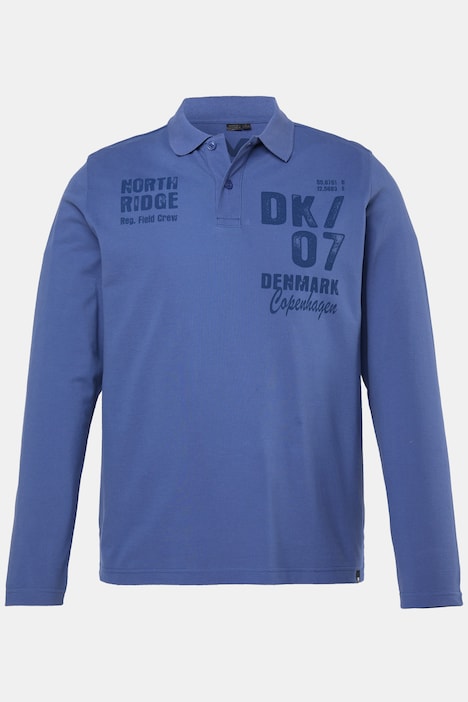 Men+ langermet poloskjorte, romslig passform, trykk, opptil 8XL