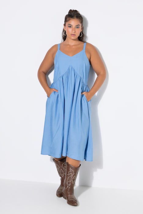Midikleid, ärmelloser A-Shape, Lyocell, Jeanslook,