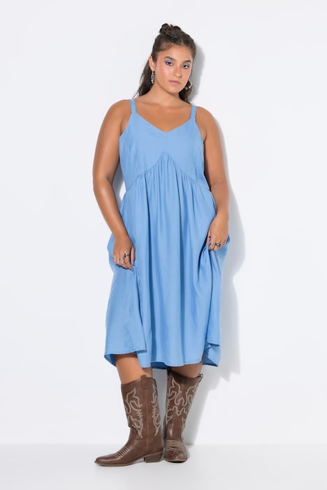Inverted Basque Waist Denim Look Dress