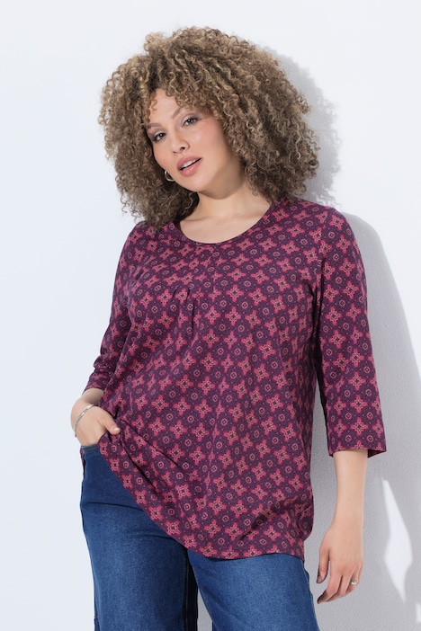 Shirt, Zierfalten, A-Linie, Rundhals, 3/4-Arm