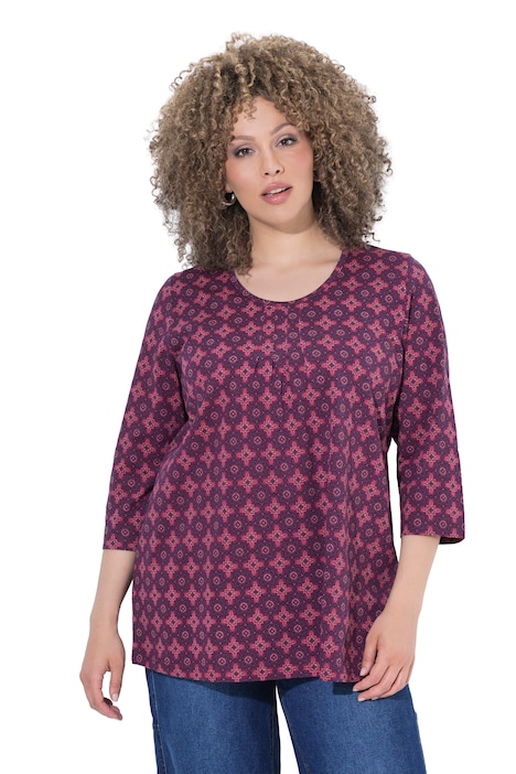 Shirt, Zierfalten, A-Linie, Rundhals, 3/4-Arm