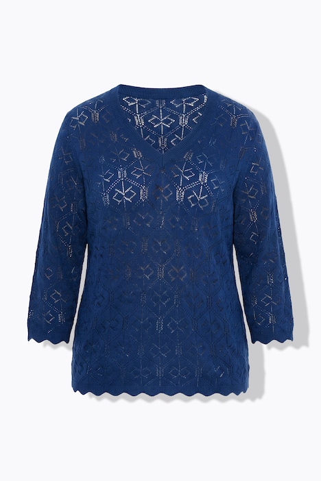 Pullover, Feinstrick, V-Ausschnitt, 3/4-Ärmel