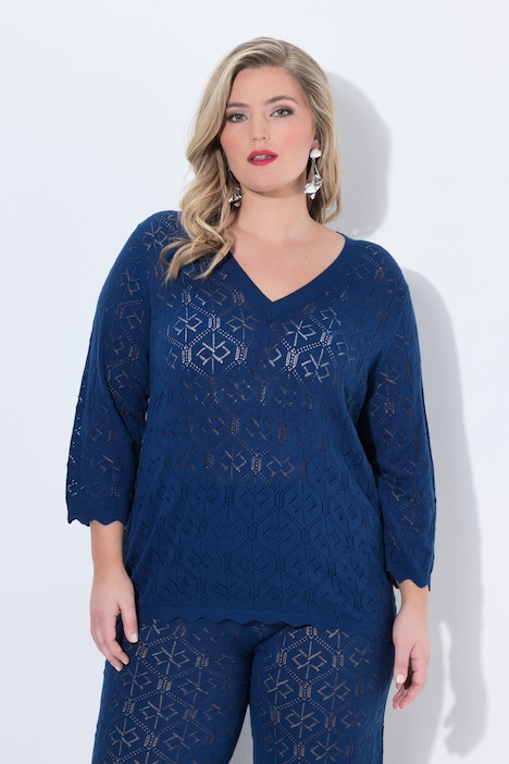 Pullover, Feinstrick, V-Ausschnitt, 3/4-Ärmel