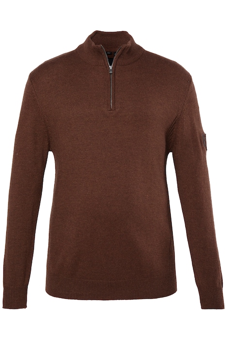 Pletený svetr se stojáčkem, límec se zipem, nášivka na rukávu, až do vel. 7XL