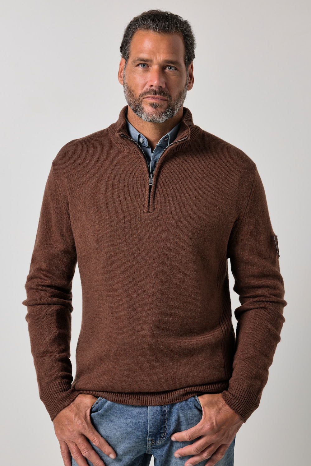 Strick-Troyer, Kragen mit Zipper, Ärmelbadge, bis 7 XL
