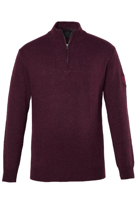 Pletený svetr se stojáčkem, límec se zipem, nášivka na rukávu, až do vel. 7XL