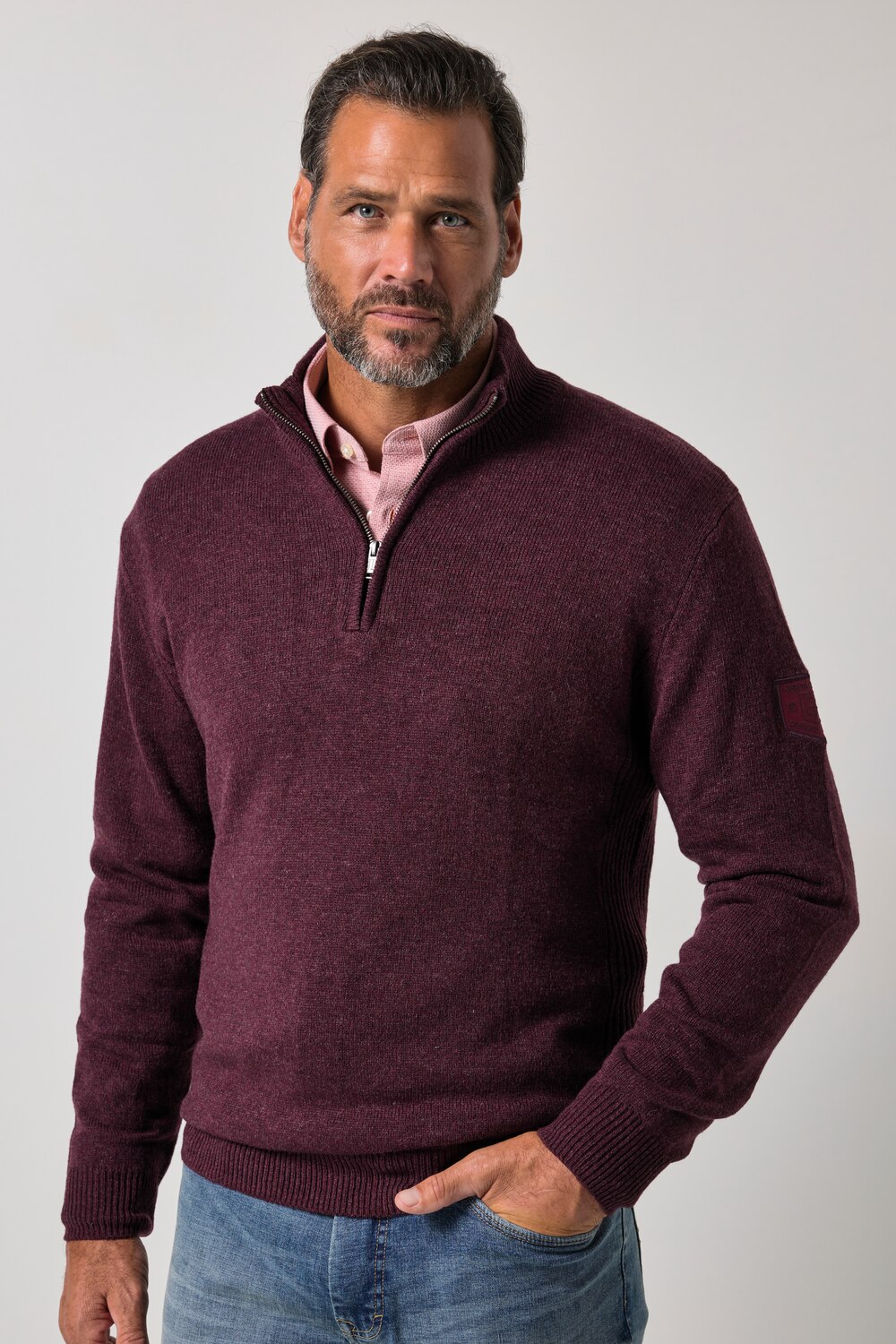 Strick-Troyer, Kragen mit Zipper, Ärmelbadge, bis 7 XL