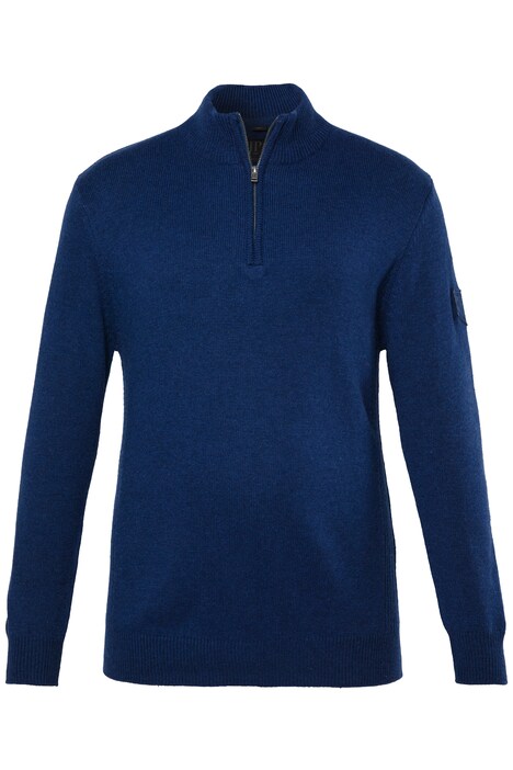 Pletený svetr se stojáčkem, límec se zipem, nášivka na rukávu, až do vel. 7XL