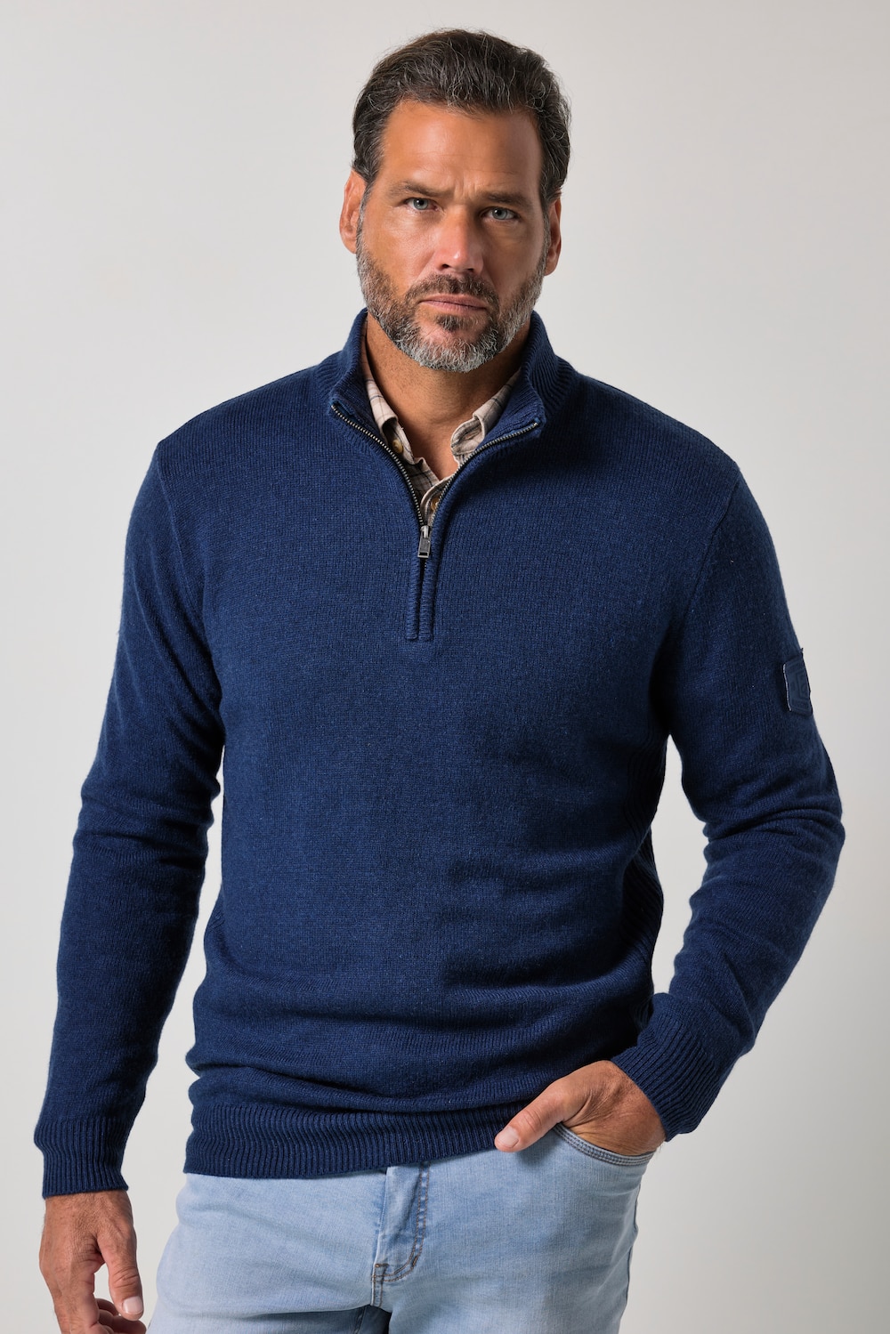 Strick-Troyer, Kragen mit Zipper, Ärmelbadge, bis 7 XL