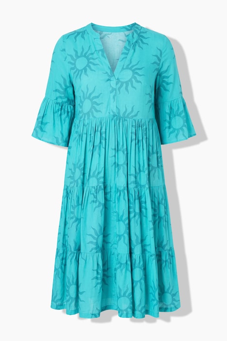 Midikleid, A-Shape, Sun-Print, Volants