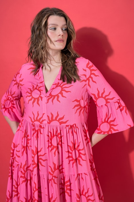 Midikleid, A-Shape, Sun-Print, Volants