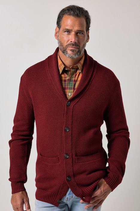Strickjacke, Strukturstrick, Schalkragen, bis 7 XL
