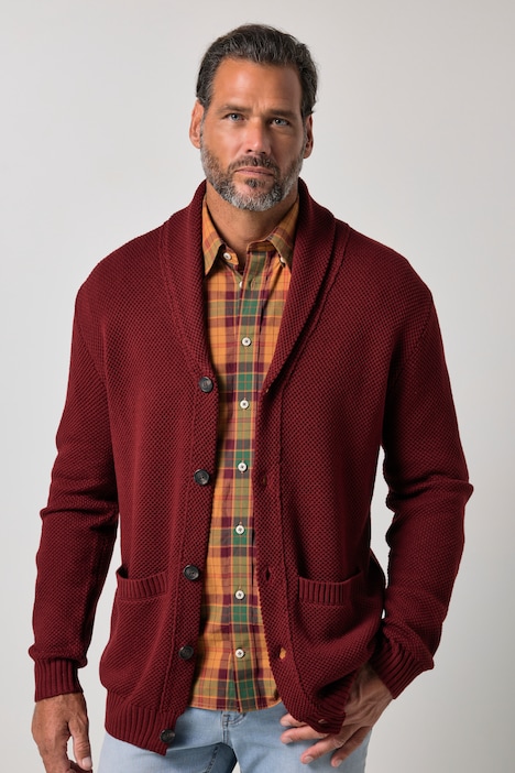 Strickjacke, Strukturstrick, Schalkragen, bis 7 XL