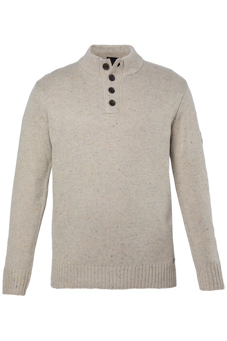 Pletený svetr se stojáčkem, límec s knoflíky, nášivka na rukávu, až do vel. 7XL