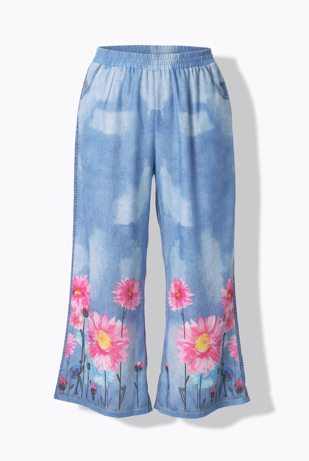 Culotte, weites, gerades Bein, Denimoptik, Blumenprint