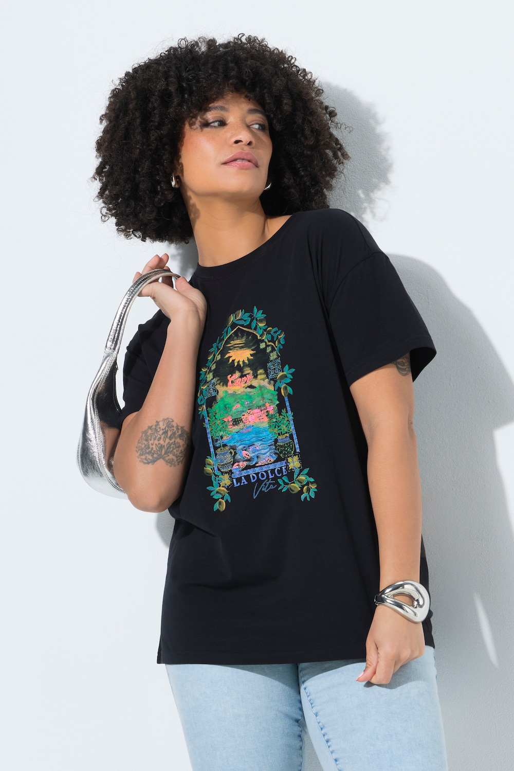 T-Shirt, Boxy Fit, Capri-Motiv, Halbarm