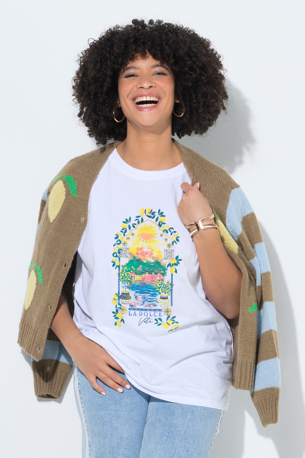 T-Shirt, Boxy Fit, Capri-Motiv, Halbarm