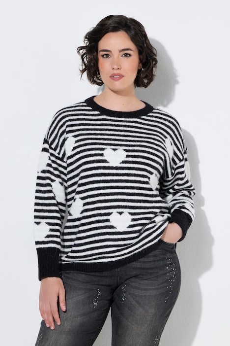 Pullover, Ringel, Herzen, Rundhals, Langarm