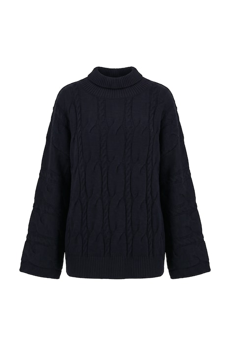 Pullover, Zopfmuster, Oversized, Rollkragen, Langarm
