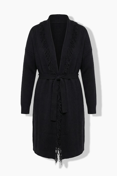 Cardigan long avec franges, coupe oversize, col châle et manches longues
