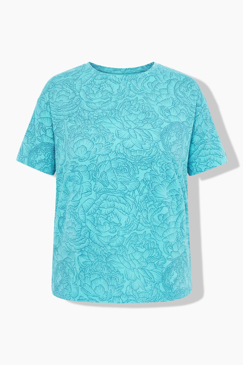Stora storlekar T-shirt i oversize-modell med blommigt mönster, Dam, turkos, storlek: 50/52, Bomull, Studio Untold