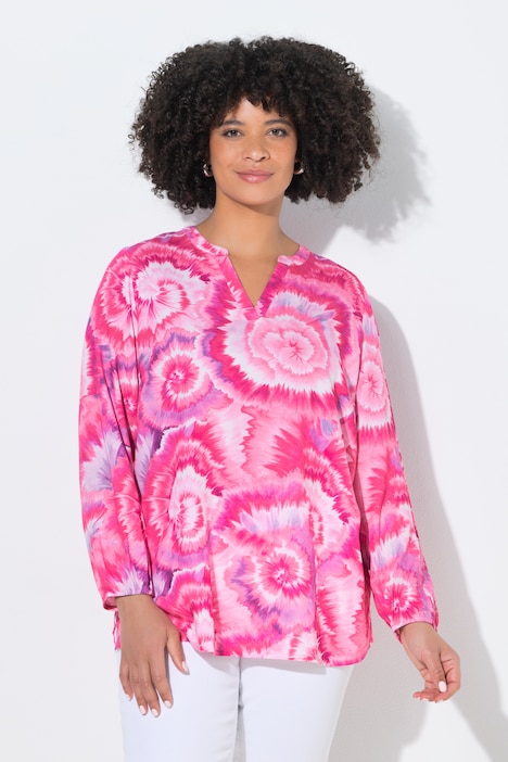 Blouse, A-lijn, batikmotief, lange mouw