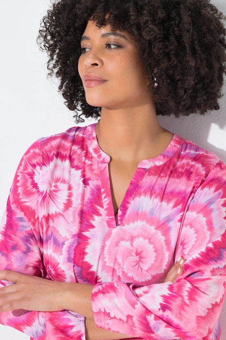 Blouse, A-lijn, batikmotief, lange mouw