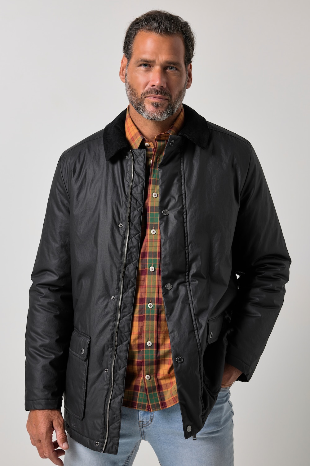 Jacke, Wachsoptik, beschichtet, Cordkragen, 2-Wege-Taschen, bis 8 XL