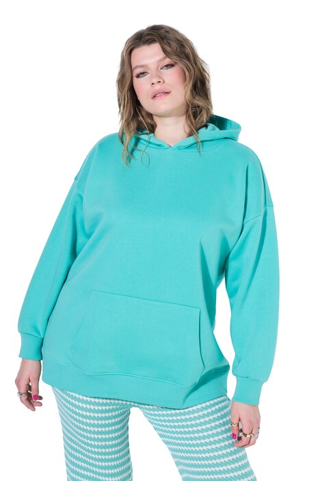 Mikina s kapucí, volný střih, výšivka/nápis na zádech