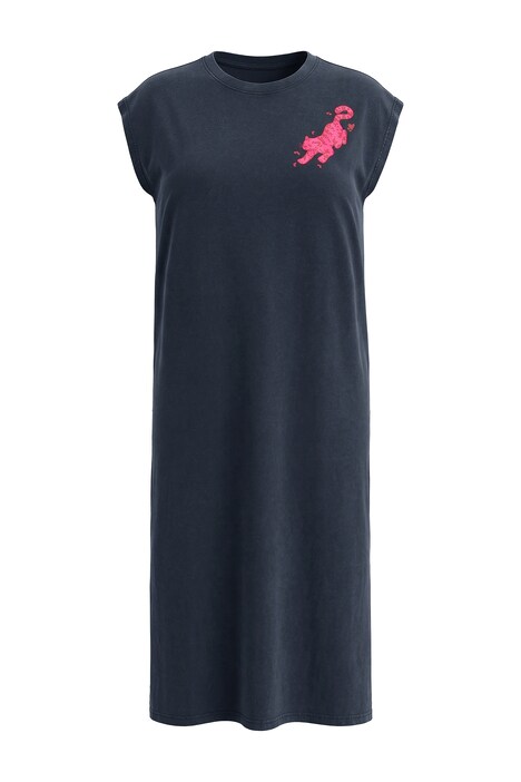 Midi žerzejové šaty, rovný oversized střih, acid wash, potisk