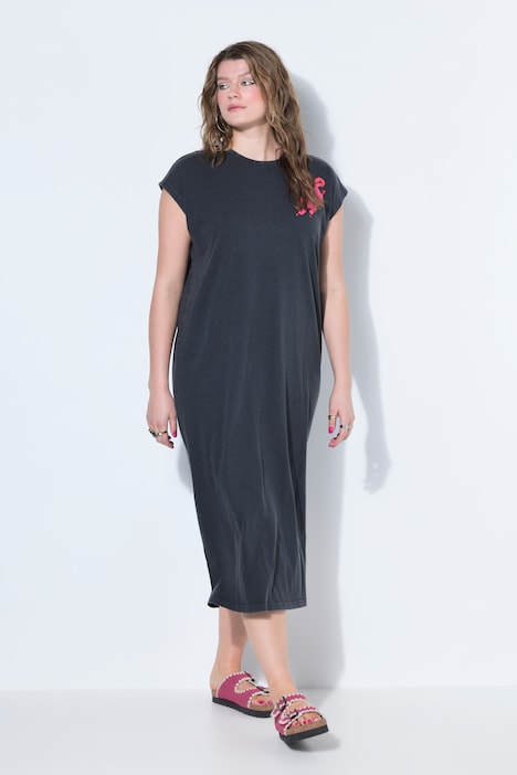 Midi-Jerseykleid, straight oversized, Acid Wash, Print