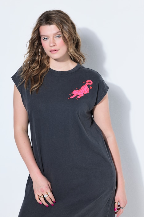 Midi-Jerseykleid, straight oversized, Acid Wash, Print