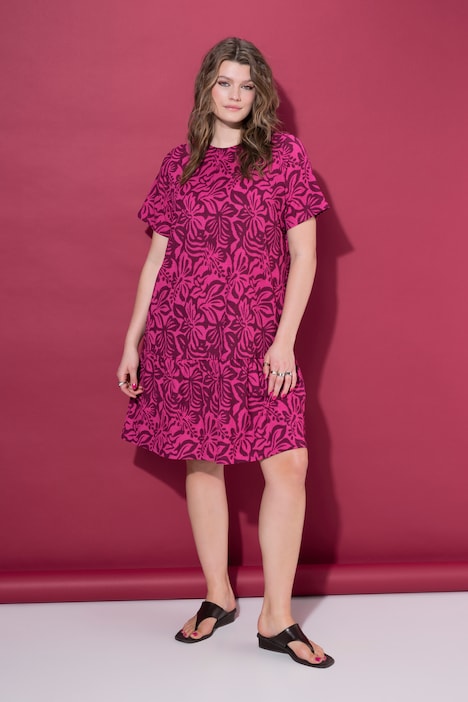 Kleid, A-Shape, Flower-Print, weiter Halbarm
