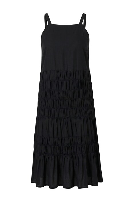 Midi šaty, áčkový střih bez rukávů, elasticky nařasený živůtek