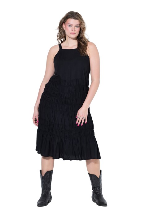 Midi šaty, áčkový střih bez rukávů, elasticky nařasený živůtek