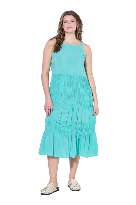 Midi šaty, áčkový střih bez rukávů, elasticky nařasený živůtek