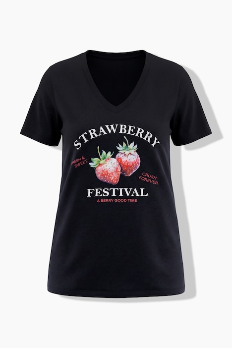 T-Shirt, Comfort Fit, Erdbeeren-Motiv, Halbarm