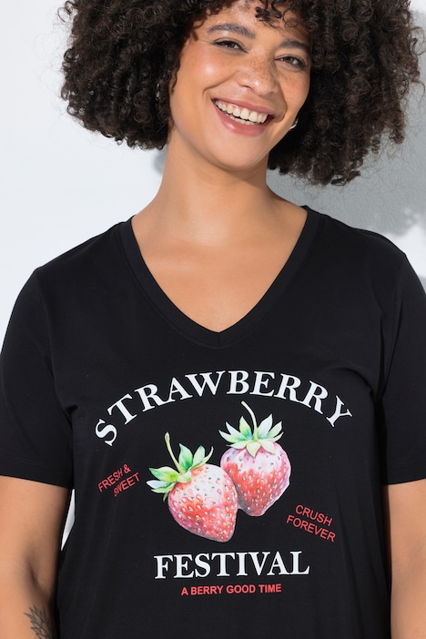 T-Shirt, Comfort Fit, Erdbeeren-Motiv, Halbarm