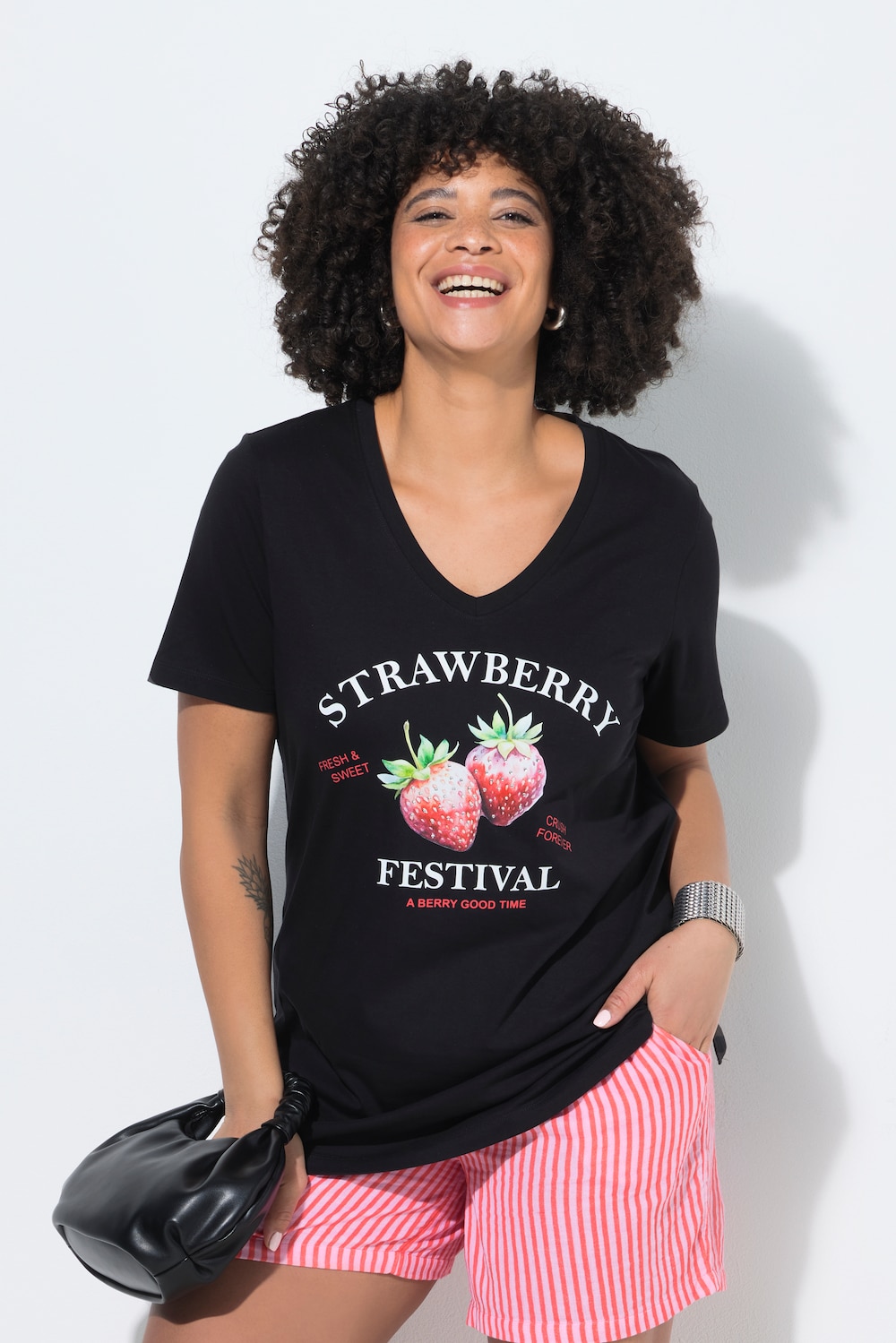 T-Shirt, Comfort Fit, Erdbeeren-Motiv, Halbarm