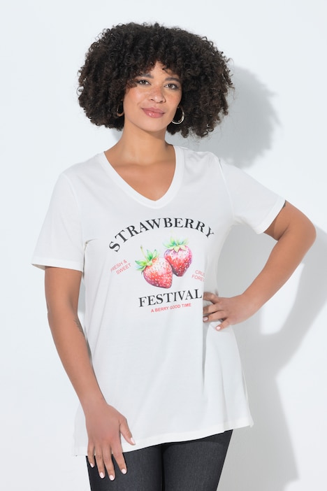 T-Shirt, Comfort Fit, Erdbeeren-Motiv, Halbarm