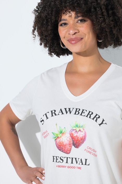 T-Shirt, Comfort Fit, Erdbeeren-Motiv, Halbarm
