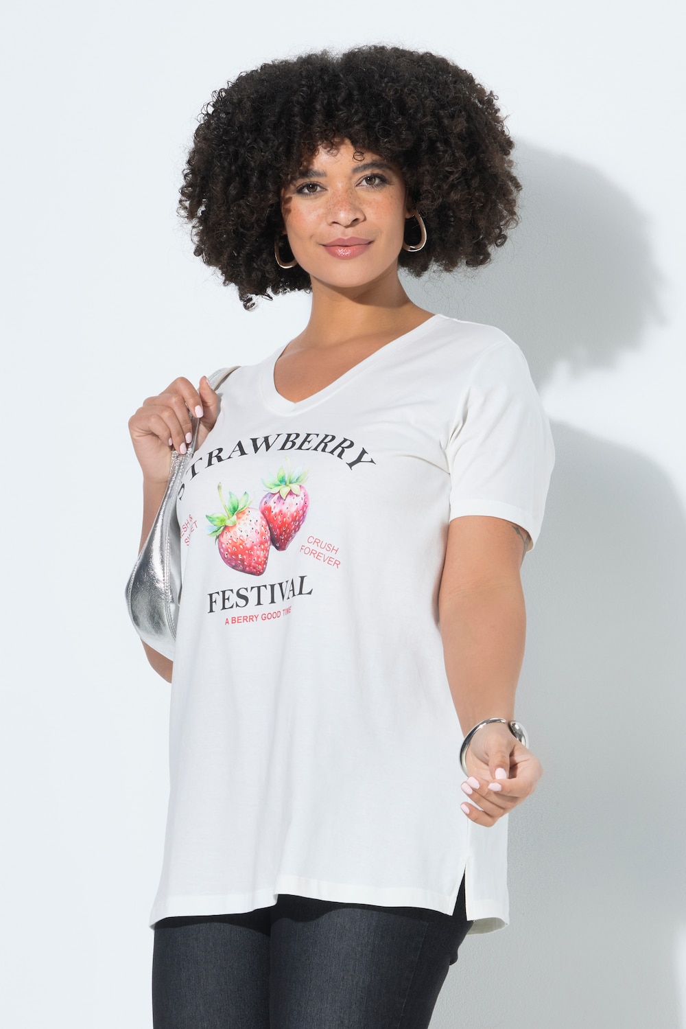 T-Shirt, Comfort Fit, Erdbeeren-Motiv, Halbarm