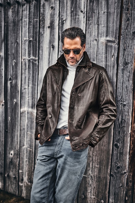 Leren cabanjack, leer, lamsnappa, rits, nylon inzetstuk, tot 7XL