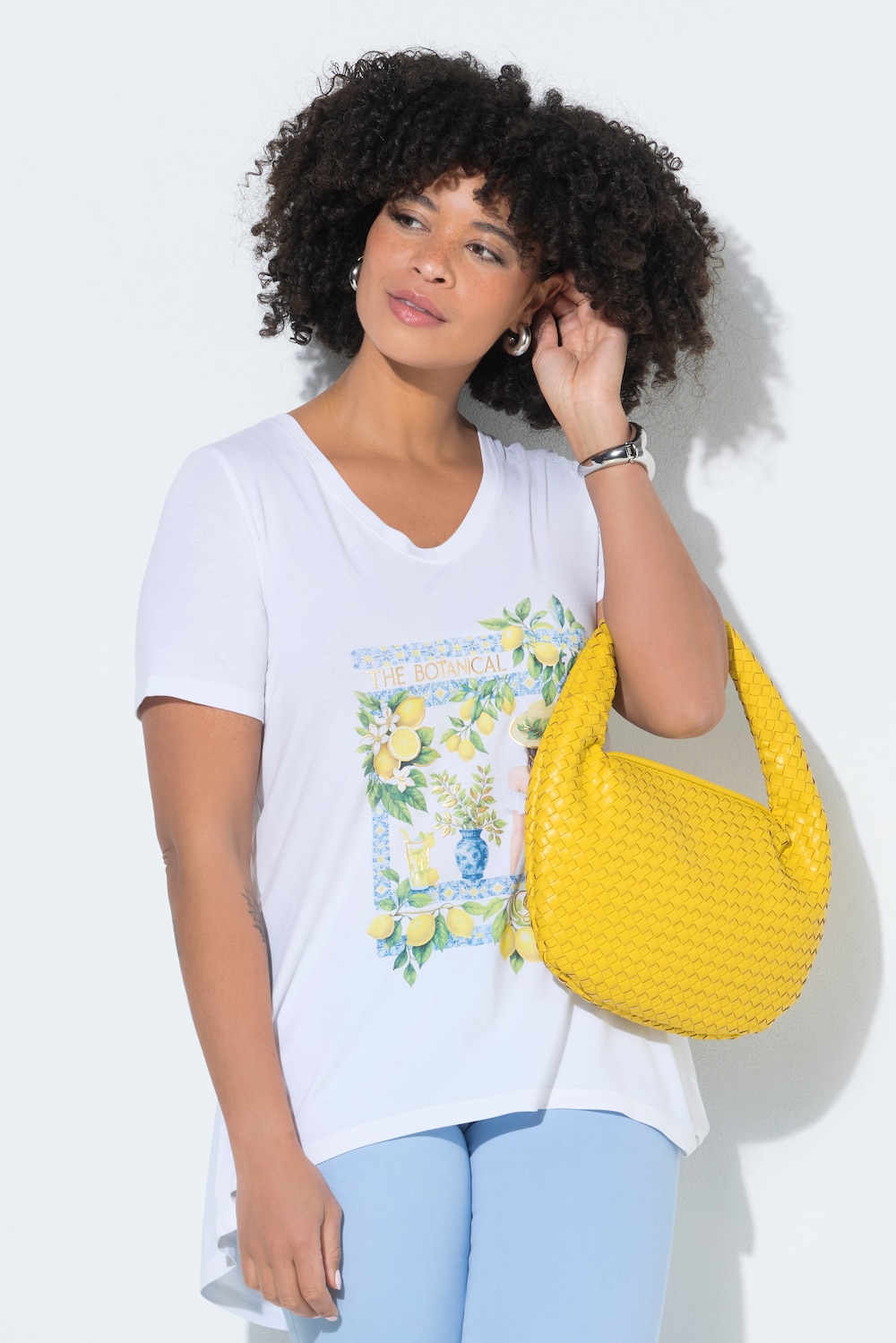 T-Shirt, A-Linie, Zitronen-Motiv, Halbarm