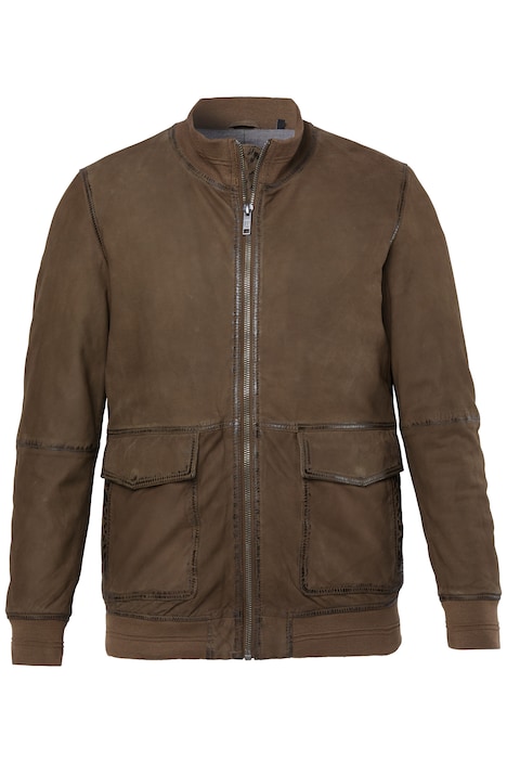 Kožená krátká bunda, kůže, jehněčí velur, zip, do 7 XL