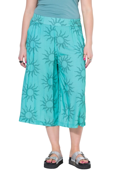 Kalhoty culotte, velmi široké nohavice, vysoký pas, sluneční vzor