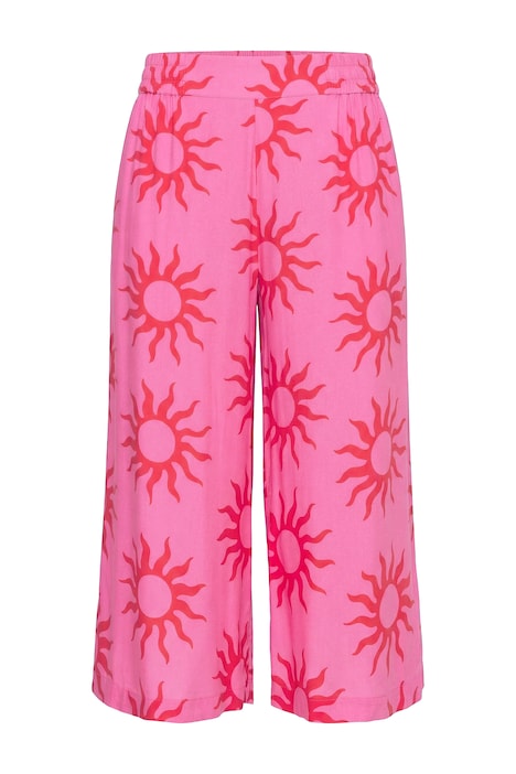 Kalhoty culotte, velmi široké nohavice, vysoký pas, sluneční vzor