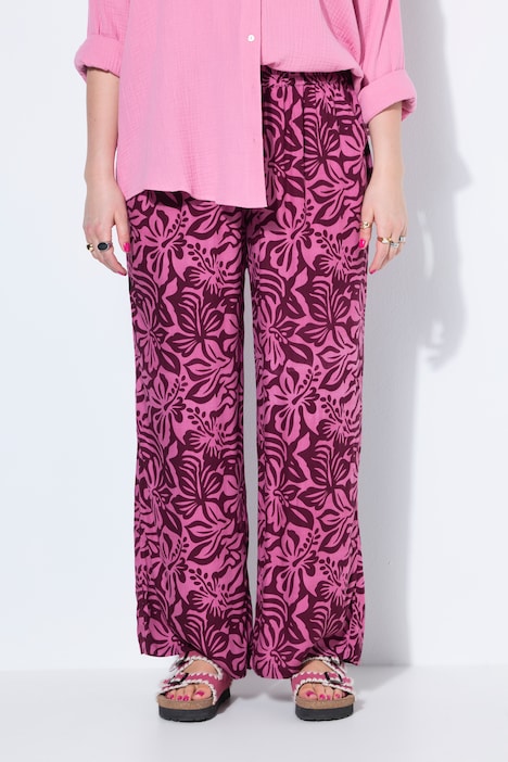 Hose, Wide Legs, Flower-Print, Elastikbund
