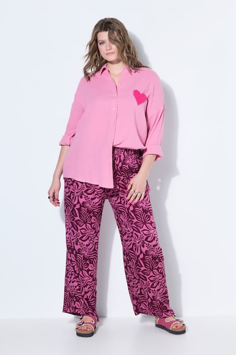 Hose, Wide Legs, Flower-Print, Elastikbund